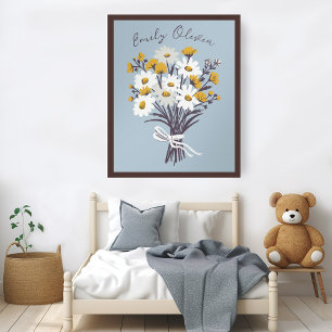 Affiche Joli Bouquet Daisy Retro Moderne CUSTOM NOM DU BÉB