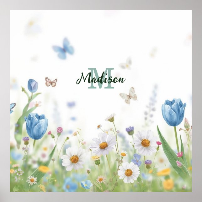 Affiche Joli bouquet de fleurs sauvages de printemps vert  (Devant)