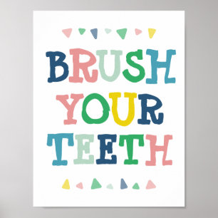 Affiche Joli Brosser Les Dents Coloré Enfants Salle de Bai