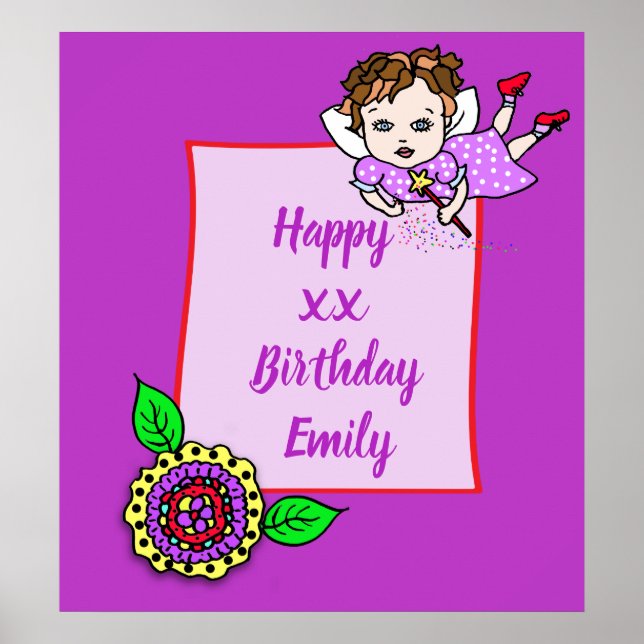 Affiche Joli Brown Cheveux Fairy Girl Joyeux anniversaire (Devant)