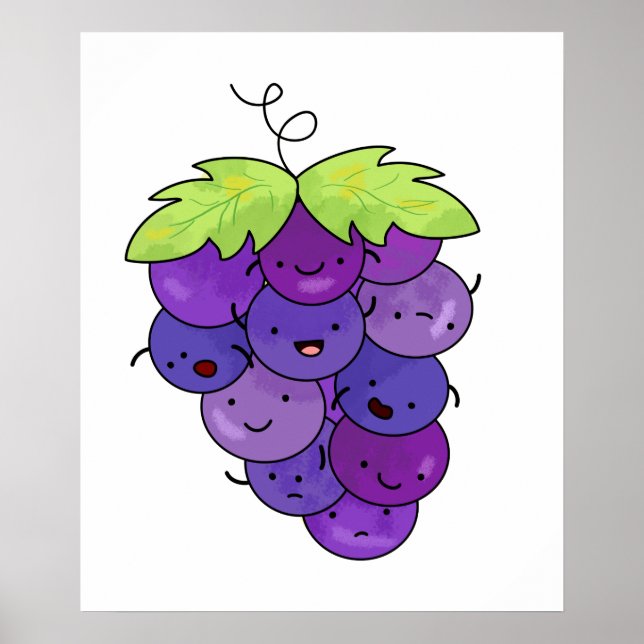 Affiche Joli Bunch De Raisins Kawaii (Devant)