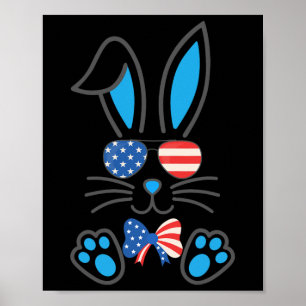 Affiche Joli Bunny Usa Drapeau Sungles Bow Cravate Joyeux 