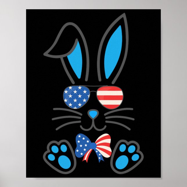 Affiche Joli Bunny Usa Drapeau Sungles Bow Cravate Joyeux  (Devant)