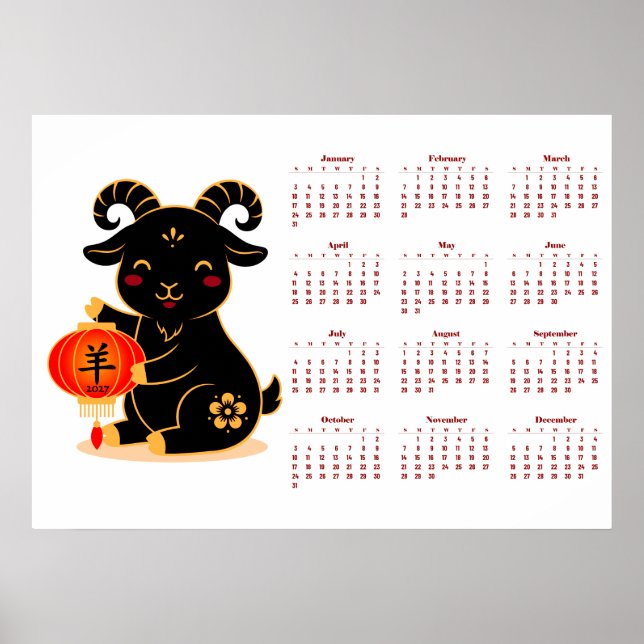 Affiche Joli calendrier de l'année de la Chèvre noire 2027 (Devant)