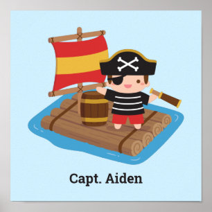 Affiche Joli capitaine pirate garçon océan radeau chambre