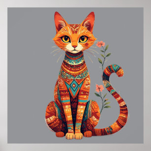 Affiche Joli chat artistique avec branche florale