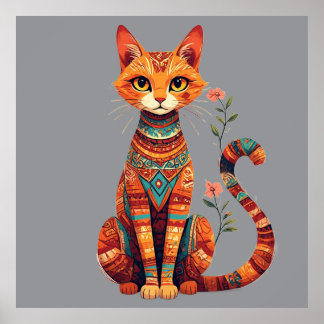 Affiche Joli chat artistique avec branche florale