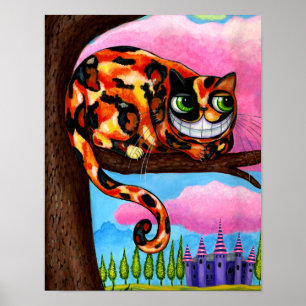Affiche Joli Chat de Cheshire dans l'Arbre Grands Yeux Ver
