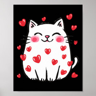 Affiche Joli chat de la Saint-Valentin Cœurs rouges Amateu