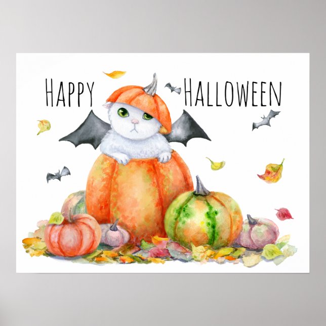 Affiche Joli chat d'Halloween dans une citrouille (Devant)