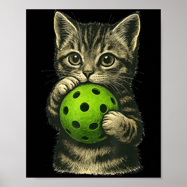 Affiche Joli chat jouant au pickleball amateurs de chatons (Devant)