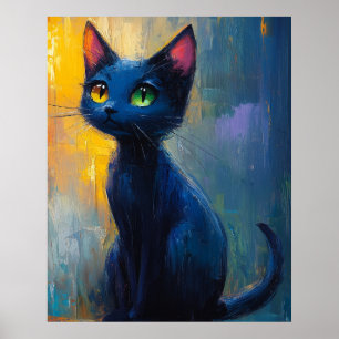 Affiche Joli chat noir aux 2 couleurs d'yeux