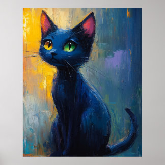 Affiche Joli chat noir aux 2 couleurs d'yeux