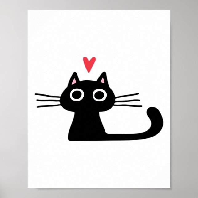 Affiche Joli chat noir avec cœur  Chatons Saint-Valentin C (Devant)