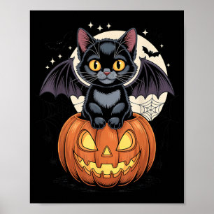 Affiche Joli Chat Noir Avec Des Ailes De Chauve-Souris Jac