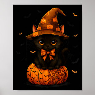 Affiche Joli Chat Noir Citrouille Saison Automne