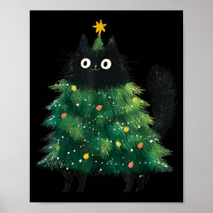 Affiche Joli Chat Noir Dans L'arbre De Noël Amateur De Cha