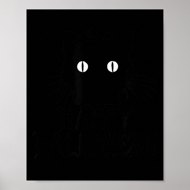 Affiche Joli Chat Noir d'Halloween Avec Moustaches Heureux (Devant)