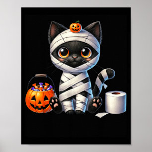 Affiche Joli chat noir d'Halloween Citrouille Friandise ou