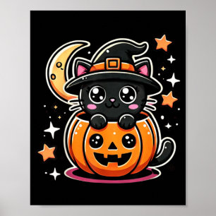 Affiche Joli chat noir d'Halloween dans une citrouille ave