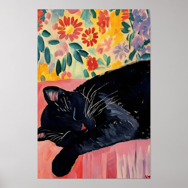 Affiche Joli Chat Noir Endormi (Devant)