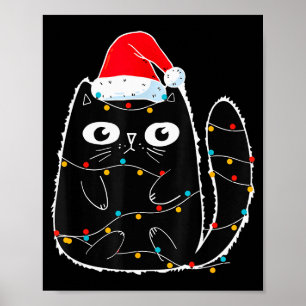 Affiche Joli Chat Noir Santa Noël Lumières Miaou Kitty K