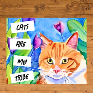 Affiche Joli chat orange aquarelle et jolies fleurs