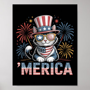 Affiche Joli Chat Patriote ‘mérique Mémorial 4 Juillet Da