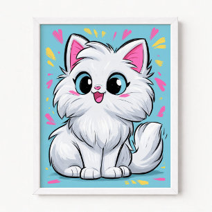 Affiche Joli Chat Persan Blanc Pop Art Cartoon