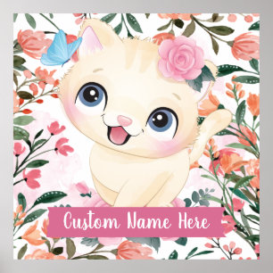 Affiche Joli Chat Roses Roses Blush Fleurs Nom Personnalis