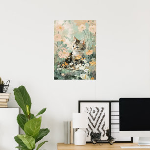 Affiche Joli Chatons dans Fleurs Esthétique Cottagecore