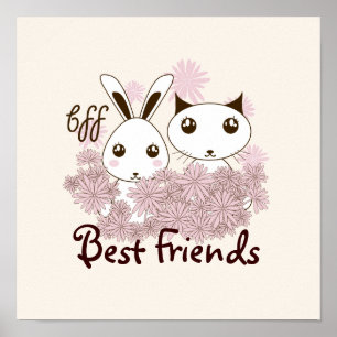 Affiche Joli Chatons et Lapin Amis Animaux Enfants