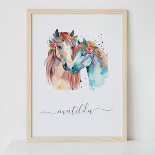 Affiche Joli Cheval Pony Kid Décor Aquarelle