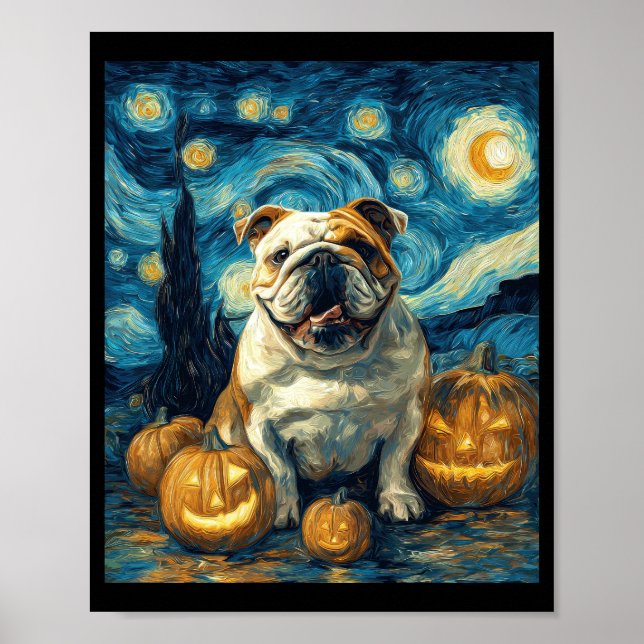 Affiche Joli chien bouledogue anglais Halloween Jack O Lan (Devant)