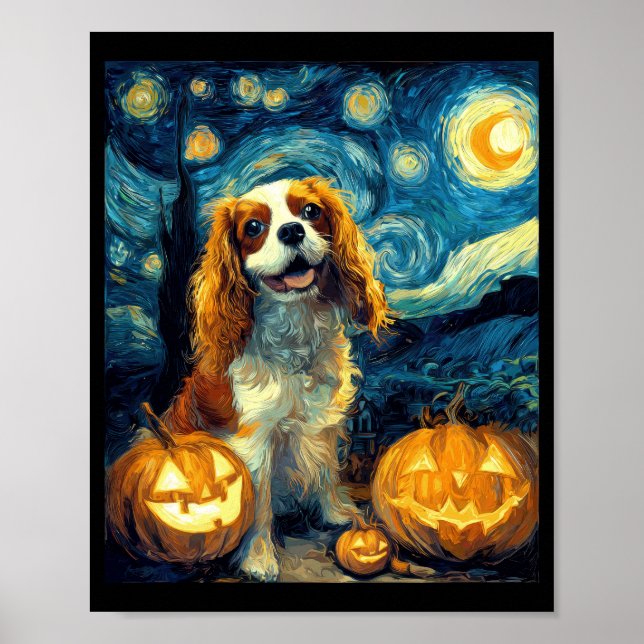 Affiche Joli chien Cavalier King Charles Spaniel Halloween (Devant)