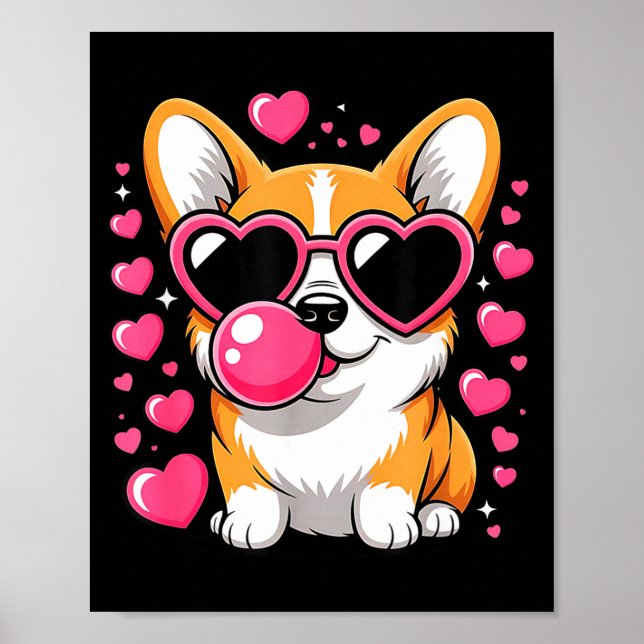 Affiche Joli chien Corgi cœur Sungles Saint Valentin chiot (Devant)