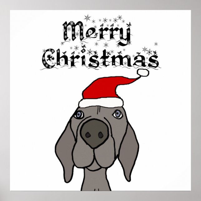 Affiche Joli chien Weimaraner Joyeux Noël (Devant)