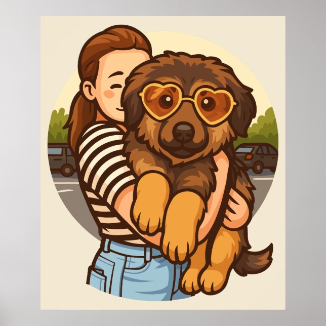 Affiche Joli chiot avec des lunettes de soleil en forme de (Devant)