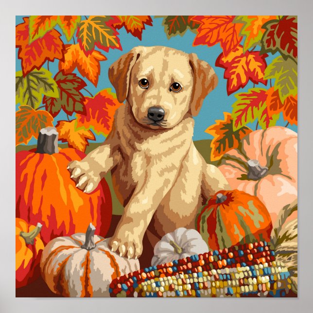 Affiche Joli chiot Labrador Retriever automne récolte (Devant)