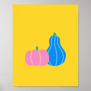 Affiche Joli Citrouille jouant et l'art gourd en Jaune