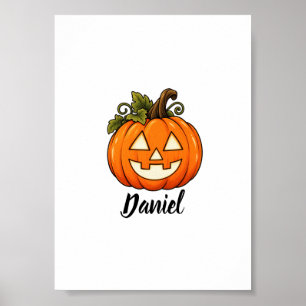 Affiche Joli Citrouille Orange Monogramme Nom Halloween T