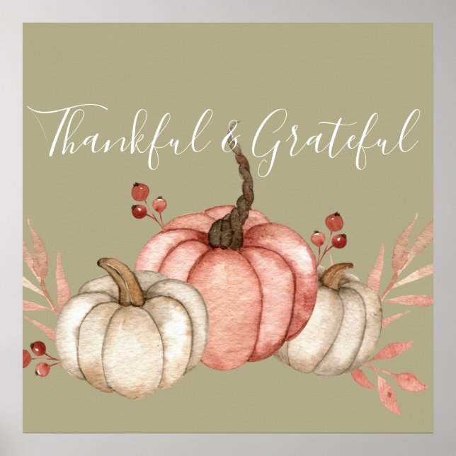 Affiche Joli Citrouilles d'aquarelle sur Sage (Devant)