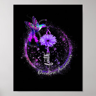 Affiche Joli colibri tenant un ruban violet Overdose