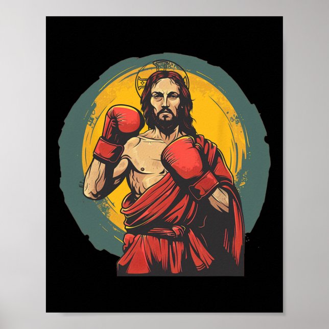 Affiche Joli Costume De Punching Jésus Pour Boxer Et Boxer (Devant)