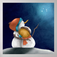 Joli Couple de Bonhomme de Neige Fantaisiste Hiver