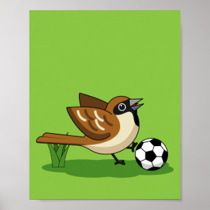 Affiche Joli Dessin De Caricature Sparrow Jouer Au Footbal
