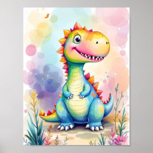 Affiche Joli dessin Rainbow Dinosaur enfants