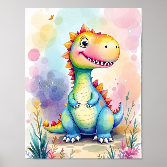 Affiche Joli dessin Rainbow Dinosaur enfants (Devant)