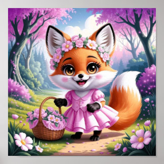 Affiche Joli dessin Whimsical Fox Girl Animal Art
