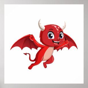 Affiche Joli diable volant de dessin animé